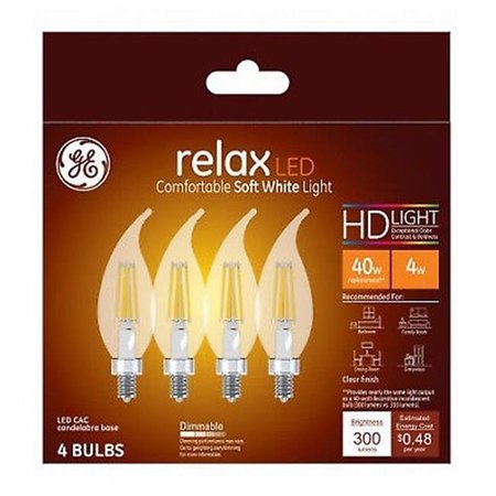 CURRENT GE Lighting 240198 4W Candle Shape Soft White Light Color Clear Bulb; Pack of 4 240198
